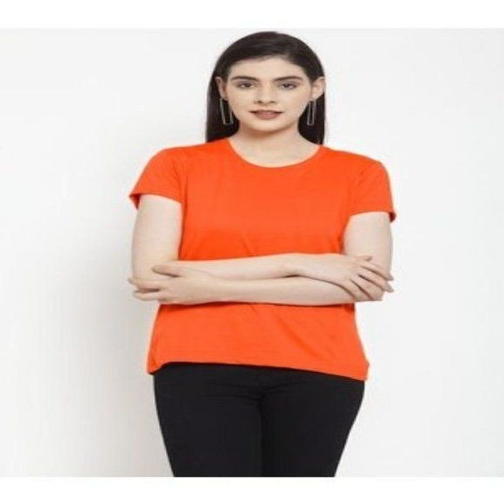 Aquaguard Women's Orange Casual Short Sleeve Crew Neck Cotton T-Shirt Size Mediu